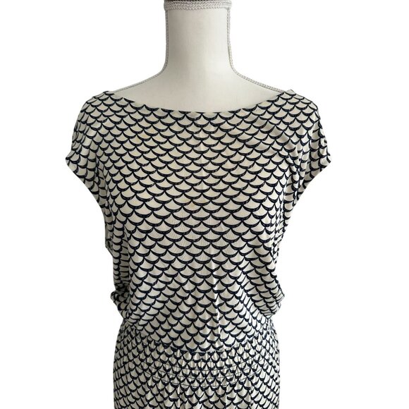 TORY BURCH Wave Print Smock Waist Dress Size Large - Picture 2 of 10